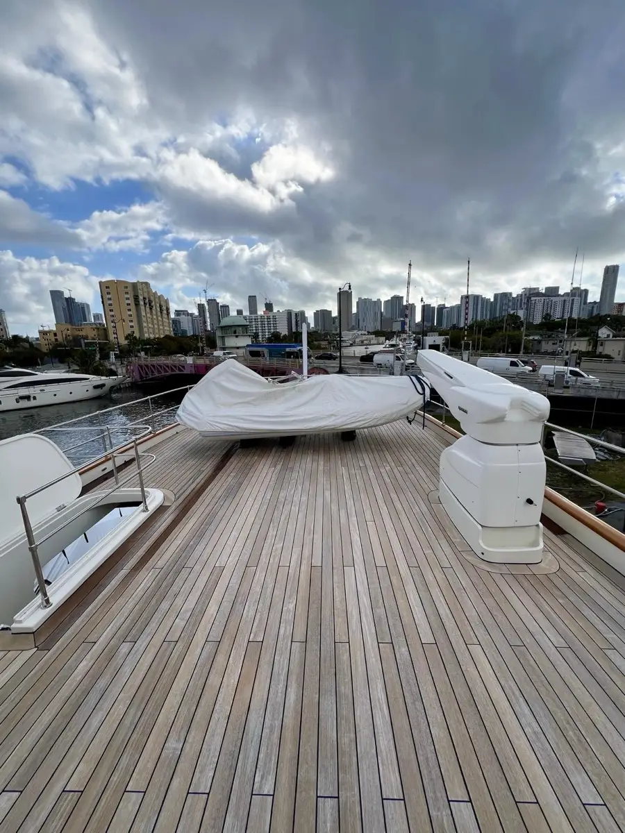 Teak deck after cleaning and sealing