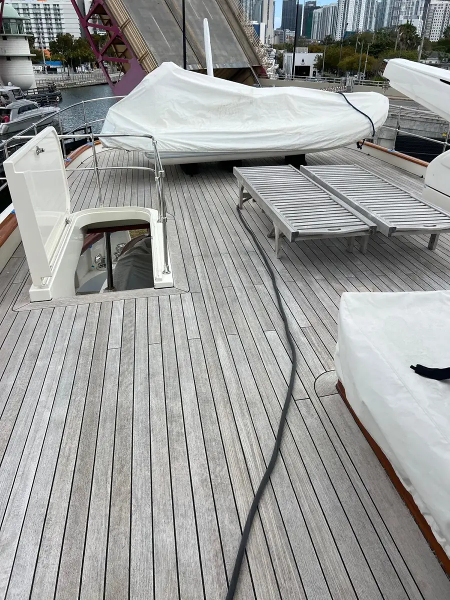 Teak deck before cleaning and sealing